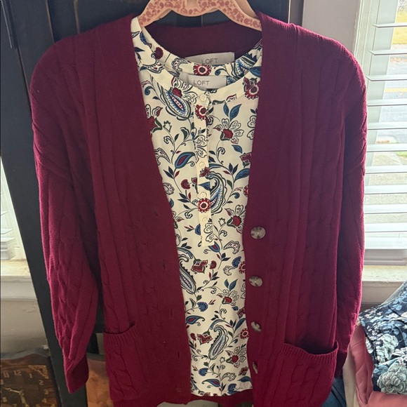 LOFT Women's Deep Red Cardigan Sweater - Picture 7 of 7